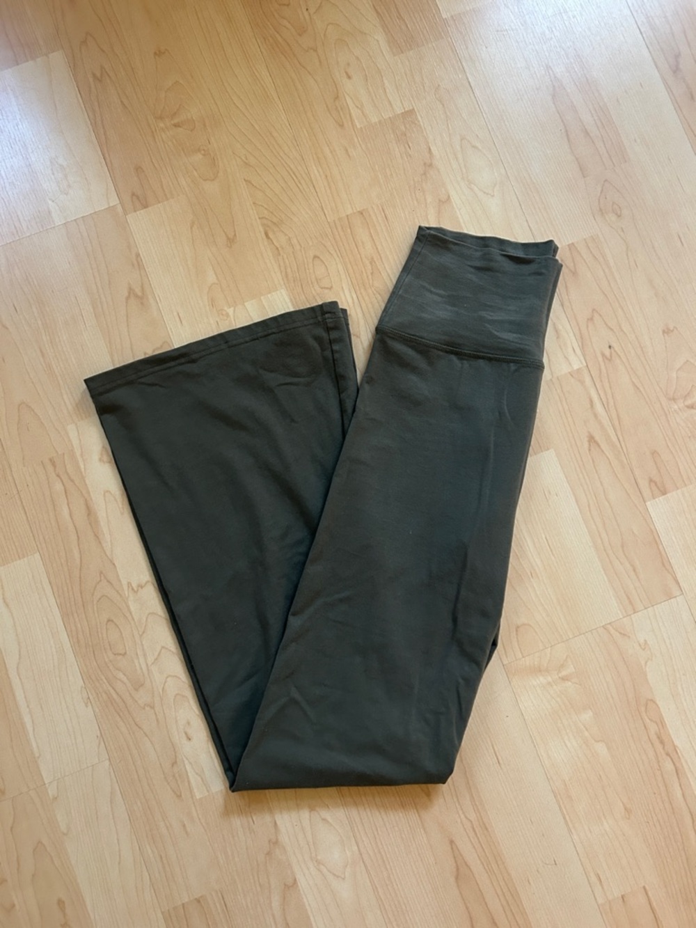 Olive Green High-Waist Flare Leggings